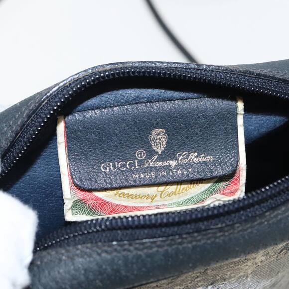 GUCCI Shoulder Bag Coated Canvas Gold Navy - Picture 15 of 16